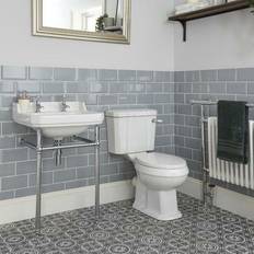 Milano Richmond White Traditional Ceramic Close Coupled Toilet WC and Bathroom Basin Sink with Two Tap Holes and Washstand