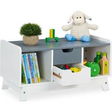 Relaxdays Childrenâs Sideboard for Toys & Books, HxWxD: 30x60x30 cm, 4 Shelves, White/Grey