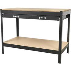 Loops 1.2m x 0.6m Workbench Heavy Duty Steel Frame & Wood Work Top with Draw & Shelf