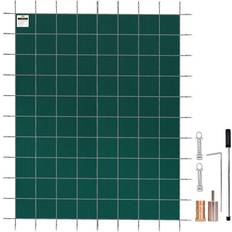 Winter pool cover VEVOR Rectangular Safety Mesh Swimming Pool Cover 18X34 FT Green Winter Outdoor