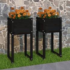 Sort - Træ Krukker vidaXL Plantekasser 40 x 40 x 81 cm Massivt Fyrretræ Sort 2 Stk Krukke