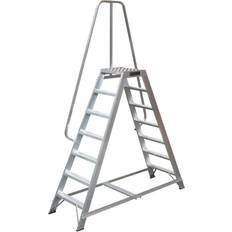 DIY Accessories 1.7m Heavy Duty Double Sided Fixed Step Ladders Safety Handrail & Wide Platform