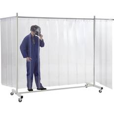 EUROKRAFTbasic Protective screen, mobile, with lamella curtain Lagertür Klarglas (x210cm)