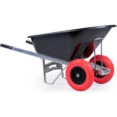 160L Heavy Duty Twin WheelBarrow Black + Red Tyres