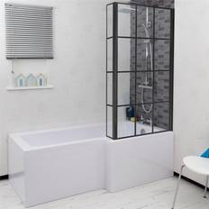 Shaped Bath Black Grid Shower Screen rh Front End Panel