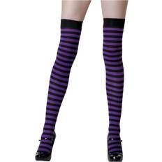 Leg Avenue Striped Nylon Thigh Highs 6005 Black Purple