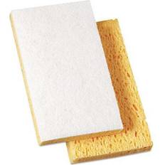 White Cleaning Sponges Scrubbing Sponge, Light Duty, 3 3/5 1/10, 7/10' Thick, Yellow/White, 20/Ct