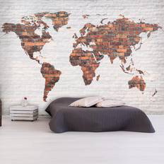 World map wall Artgeist Fototapet World Map Brick Wall 350 x 245 cm