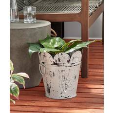 Pots, Plants & Cultivation Litton Lane 11 Farmhouse Style Distressed White Metal Scalloped Bucket with Handles