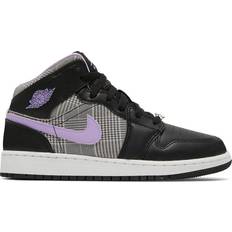 Nike Air Jordan 1 Mid SE Houndstooth GS - Black/Lilac/White/Metallic Silver