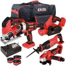 Excel 18V Cordless 5 Piece Tool Kit with 3 x Batteries & Smart Charger in Bag EXL5169:18V