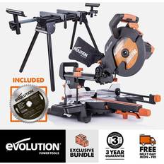 Evolution sliding mitre saw Evolution Bundle R255SMS 255mm Sliding Compound Mitre Saw with Mitre Saw Stand and 60 Tooth Fine Wood Cutting Blade (230V)