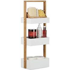 Relaxdays Scaffale Bagno In Bambè Con 3 76 x 30 x 18.5 cm Bianco/Beige