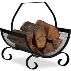 Caminetti Relaxdays Cesto Portalegna da Camino Contenitore Grande Culla per Legname Metallo HxLxP 40 x 33 x 38 cm, Nero