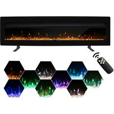 50inch Electric Fireplace 900W/1800W Insert Wall Mounted Freestanding Heater Metal Panel Heater Colorful Flame Remote Control with Crystal