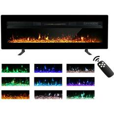 40inch Electric Fireplace 900W/1800W Insert Wall Mounted Freestanding Heater Metal Panel Heater Colorful Flame Remote Control with Crystal