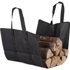 Caminetti Relaxdays Borsa Portalegna Aperta, in Poliestere, Cesta Portatile per Legna Sacca Pieghevole da Camino, Resistente, Nera