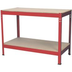 Loops 1.2m x 0.6m Workbench Heavy Duty Steel Frame & Wooden Work Top & Storage Shelf