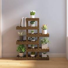 vidaXL plantestativ 85x25x109,5 cm massivt fyrretræ gyldenbrun Plantekasse