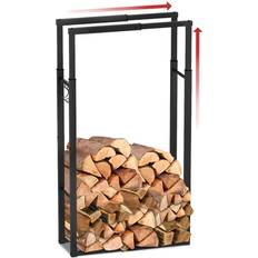 Rack outdoor VOUNOT Firewood Log Rack, Retractable Metal Log Store Holder for Outdoor or Indoor, Black