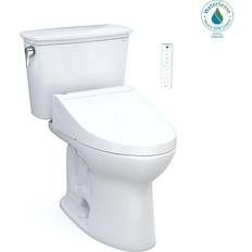 Rimless Water Toilets Toto Drake 28 3/8" Transitional Two-Piece 1.28 GPF Single Flush Elongated Toilet with Washlet C5 in Cotton Universal Height, MW7863084CEFG#01