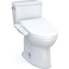 Rimless Water Toilets Toto Drake 28 3/8" Two-Piece 1.6 GPF Single Flush Elongated Toilet with Washlet C2 in Cotton Universal Height, MW7763074CEFG#01