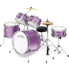 Ashthorpe 5-Piece Complete Junior Drum Set with Genuine Brass Cymbals Advanced Beginner Kit 16 Bass Adjustable Throne Hi-Hats Pedals and Drumsticks Purple