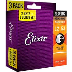 Elixir 16545 3-Pack Phosphor Bronze Nanoweb 12-53 (16052)
