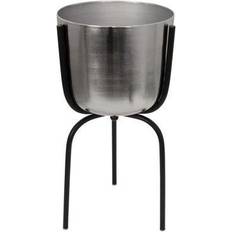 Large black flower pots Benjara 12 L Large Silver Black Planter with Tripod Base