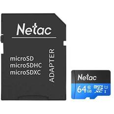 64 GB - SDHC Memory Cards & USB Flash Drives Netac P500 MicroSDXC Class 10 UHS-I U1 80/20 MB/s 64GB +SD Adapter