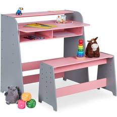 Gris Conjuntos de muebles Relaxdays Children's Furniture Set, Bench & Height Adjustable Desk, 2 Compartments, HxWxD: 88