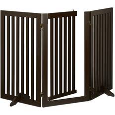 Relaxdays Retractable Safety Gate with Door, with Feet, Children & Pets, FreeStanding Barrier, HxW: 92x154 cm, Brown