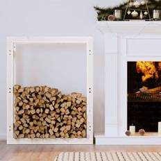 Brown Fireplaces vidaXL Firewood Rack White 80x25x100 cm Solid Wood Pine