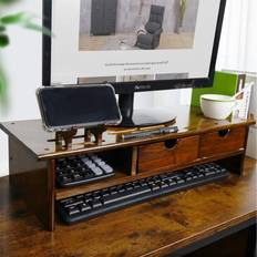 Monitor stand wood Bamboo Monitor Stand Wood Computer Monitor Riser Wooden Desktop Organizers with Storage Drawers for iMac Laptop Printer Xbox one