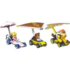 Mario princess peach Mattel Mario Kart Hot Wheels Diecast Vehicle 3-Pack 1/64 Tanooki Mario, Bowser, Princess Peach