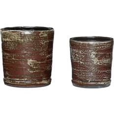 Hübsch Fossil Pots Beige/Maroon set