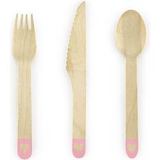 PartyDeco Træ bestik Pink med hjerte