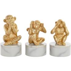 Marbre Figurines Dkd Home Decor Décorative 10.5 x 10.5 x 18.5 cm Doré Blanc Tropical Singes (3 Pièces) Figurine