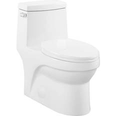 Rimless Water Toilets Swiss Madison Virage 1-Piece 1.28 GPF Single Flush Elongated Toilet in Glossy White, Seat Included