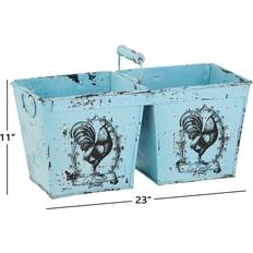 Pots, Plants & Cultivation Deco 79 ROW Blue Iron Vintage Double Planter LIGHT