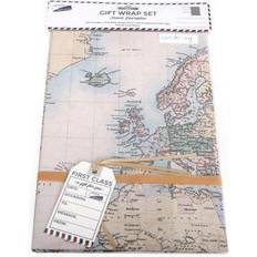 The Home Fusion Company 2 x Sheets Gift Wrap Wrapping Paper &amp; Tags Map Design Birthday Fathers Day