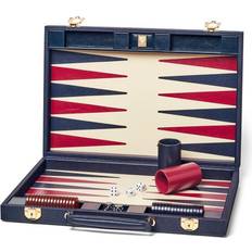 Aspinal of London Navy Blue Leather 17" Backgammon Set