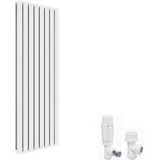 Elegant 1800 608 Vertical Column Designer Radiator White Double Panel Central Heating Radiators + White Thermostatic Radiator Valves