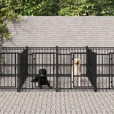 Dog kennels vidaXL Dog Kennel Steel 9.38 mÂ² - Black