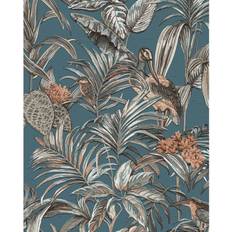 Profhome DE120016-DI Birds wallpaper wall shiny blue teal 5.33 m2