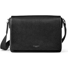 Black - Men Messenger Bags Aspinal of London Mens Finest Quality Full-Grain Leather Black Reporter Messenger Bag