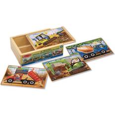 Træpuslespil Melissa & Doug 4 træpuslespil med arbejds køretøjer