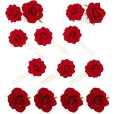Hair claw clip 12 Pack Red Rose Hair Clips Pins for Women Wedding Hawaiian Flower Hair