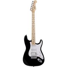 Monoprice Indio Cali Classic HSS Electric Guitar with Gig Bag Black Body, White Pickguard, Maple Fretboard