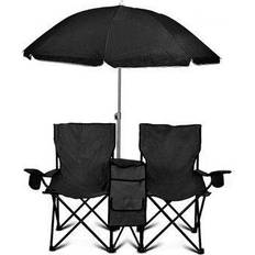 Folding chair with umbrella GoTeam Double Folding Chair Set with Umbrella and Cooler Bag Black